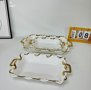 Assiettes à dîner ovales et rectangulaires en céramique blanche au design unique avec or ou <span class=keywords><strong>argent</strong></span> pour les fêtes - Product Image 3