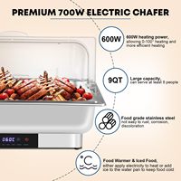 Ensemble de chauffe-plats électriques pour buffet, en acier inoxydable, avec bacs alimentaires pleine taille, demi-taille et trois compartiments, et contrôle de température