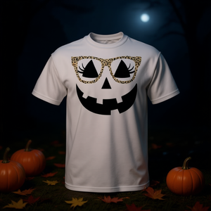 T-shirt Jack O Lantern Face Pumpkin Halloween Leopard Glasses - Product Image 3