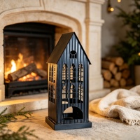 Nouvelle lanterne de Noël de style pastoral en fer forgé ajouré, porte-bougie décoratif en forme de petite maison