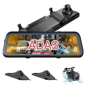 Newest 10" Rearview Mirror touchscreen driving recorder with ADAS both sides BSD car black box 4 cameras front and rear Dash Cam
