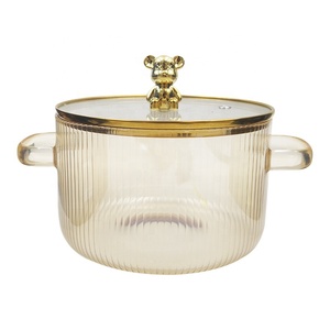 Ours mignon ustensiles de cuisine ménagers pot à soupe bol à salade à grains verticaux <span class=keywords><strong>nouilles</strong></span> instantanées haute borosilicate double oreilles pot en verre - Product Image 1