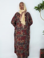 Robe longue de soirée ample pour femme musulmane, col rond, imprimé feuilles vintage, style abaya chauve-souris, best-seller