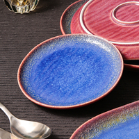 WEIYE assiettes en glaçure de chine japonaise assiettes cassables ensemble assiettes rondes en céramique bleues et roses pour buffet de restaurant