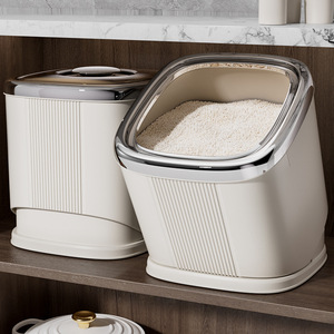 Rice Storage Container 20kg Rectangle White With Silver Plating Sealed Lid For Home Use - Product Image 2