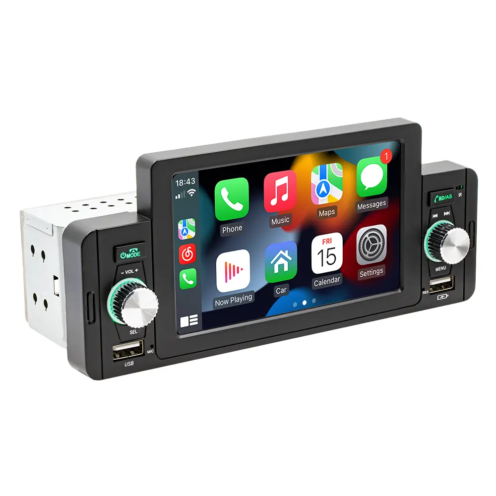 Pemutar Mp5 Mobil Android Auto + Carplay, Radio mobil Stereo RCA Audio FM BT 5.1 layar HD 5 "baru