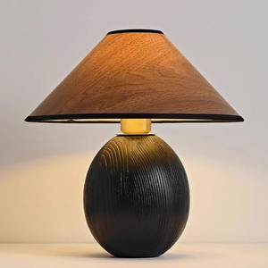 Lampe de table vintage japonaise du milieu du siècle dernier - 330 mm - Bois de frêne naturel - Lampe de chevet LED pour salon et chambre à coucher - Product Image 1