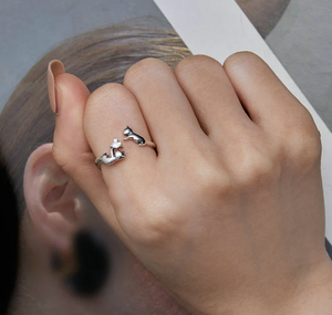 14K gouden & 925 sterling zilveren stapelring met hartvormige zirkoon rhodium plating trendy gepersonaliseerde trouwring voor katten - Product Image 2