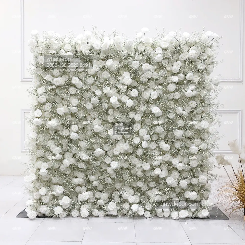 GNW mur de fleurs artificielles 5D blanc enroulable fleur mur décoration de mariage fond