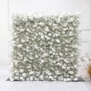 GNW Artificial Flower Wall 5D White Roll Up Flower Wall Wedding Decoration Background