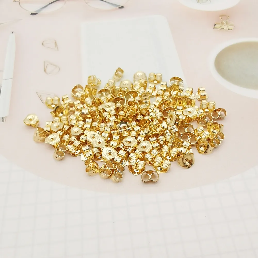 Brinco de ouro maciço borboleta com costas 9k 14k 18k preço de fábrica em latão real DIY joias descobertas