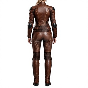 Conjunto de Chaqueta y Pantalones de Motocicleta de Cuero Marrón para Mujer, Equipo de Protección Completo - Product Image 2