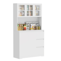 Buffet avec vitrine, 3 portes, 2 portes, 3 tiroirs, étagère ouverte, en mélamine blanche, armoire de rangement, vente en gros OEM