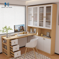 Bureau d'étude moderne en forme de L avec bibliothèque, meuble de rangement d'angle pour bureau à domicile, mobilier de bureau en bois sur mesure