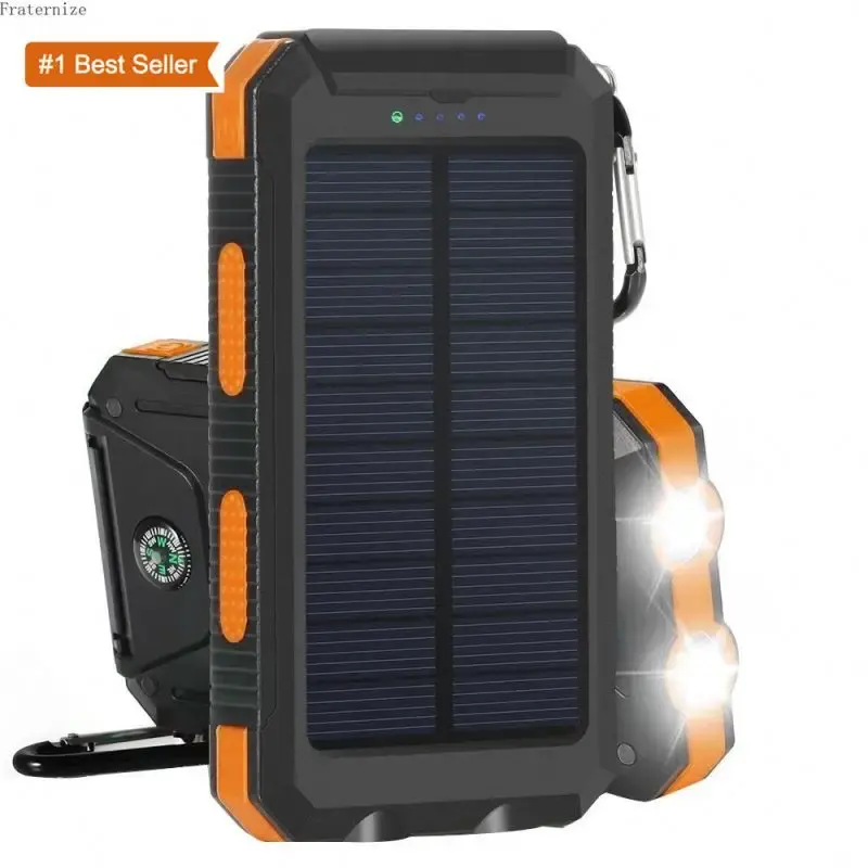 Powerbank de carga portátil de 10000mAh, tres baterías, Solaire, luz LED fuerte, Banco de energía solar, logotipo personalizado