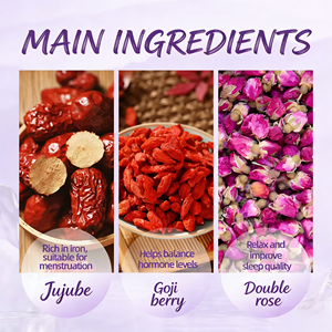 ชาบำรุงมดลูกสูตรผสม OEM สำหรับสุขภาพมดลูกของผู้หญิง ผสมพุทราจีน โกจิเบอร์รี่ กุหลาบ ขิง น้ำตาลทรายแดง ธรรมชาติ ปราศจากส่วนผสมจากสัตว์ บรรจุ 10 ซองชา ซองละ 5 กรัม บรรจุกล่อง - Product Image 4