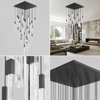 Lustre cascade moderne en aluminium noir avec verre, style nordique vintage, pour plafond haut, salon, éclairage intérieur