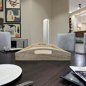 Assiette à dîner en bois de <span class=keywords><strong>chêne</strong></span> écologique avec revêtement à l'huile de cire de bois <span class=keywords><strong>Plateau</strong></span> de petit déjeuner durable en forme de rectangle Poignées incurvées Design moderne - Product Image 4