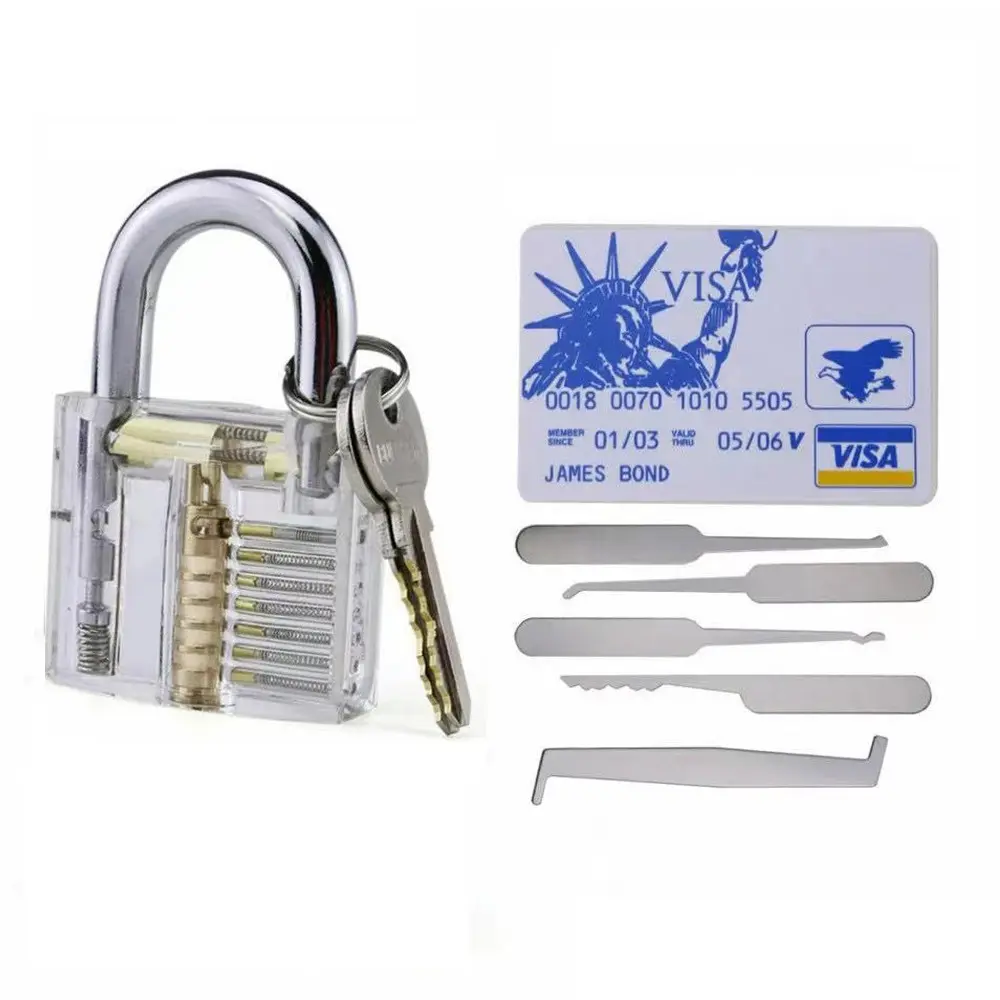 Nieuw Product Transparant Hangslot Open Training Tools Visa Card Pocket Lock Pick Set