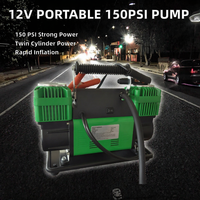 Compresseur d'air pour voiture 12V robuste en métal, pompe portable 150psi, gonfleur de pneus, moniteur de pression des pneus, double cylindre, gonflage CE