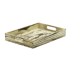 Rustic Wooden Serving Trays with Handle Decorative Nesting Food Board Platters for Breakfast, Coffee Table/Butler