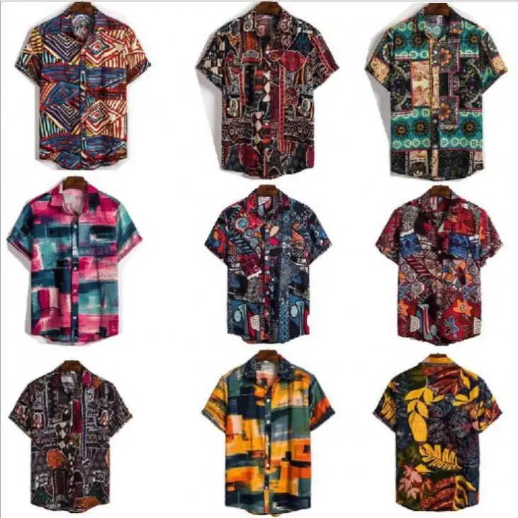 2023 High Quality Men Plus size Cotton Tie Dye Shirts Resort Summer Button Down Hawaiian Shirts