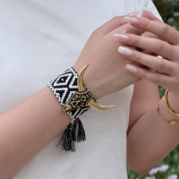 Nouveau bracelet vintage en perles de riz en forme de tête de taureau, réglable, tissé à la main en or, tresses en tissu, bijoux en gros, bracelets en corne de bœuf