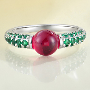 Tinh Tế S925 Nhẫn Bạc Cho Phụ Nữ Tự Nhiên Của <span class=keywords><strong>Ruby</strong></span> Cabochon & Emerald Điểm Nhấn Đá Quý Đồ Trang Sức Cho Đám Cưới & Các Bên - Product Image 1
