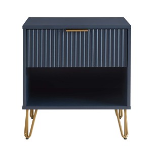 Nightstand In Midnight Blue With Ribbed <b>Drawer</b> And Gold Legs Modern Storage <b>Unit</b> For Bedroom Or Living Room - Product Image 1