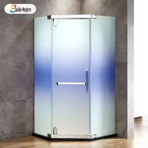 防锈不锈钢框架菱形浴室透明钢化玻璃铰链淋浴门，带把手