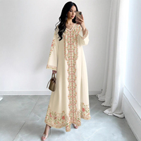 Robe longue ample à col montant et manches longues pour femme, imprimé floral, tissu respirant extensible dans les quatre sens, style modeste du Moyen-Orient