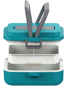 Hai Lớp Nhựa Nhiệt Bảo Quản Hộp Ăn Trưa Hộp Nhựa Vuông Có Tay Cầm - Product Image 2