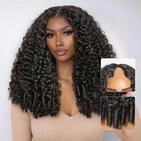 Perruque bouclée birmane en cheveux humains indiens bruts, densité 180%, avec partie en V, pointes en spirale, sans colle, avec cordon de serrage Flexi-Fit
