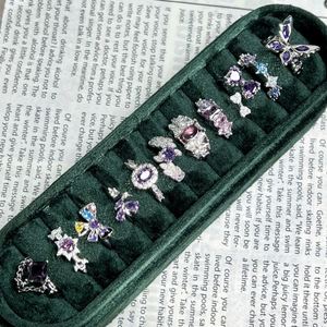 Luxury Inlaid Purple Color Zircon <b>Ring</b> for Women <b>Stacked</b> Open Sunflower Temperament Butterfly Open <b>Ring</b> Irregular Texture <b>Ring</b> - Product Image 3