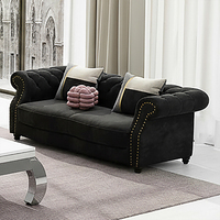 Villa moderne, ensemble de canapés en velours de luxe en tissu noir, meubles à cadre en bois, canapé sectionnel tufté, canapés de salon modulaires pour la maison
