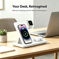 Station de charge sans fil pliable 3-en-1 pour téléphone, support de bureau rapide multi-appareils, vente en gros, approvisionnement direct usine