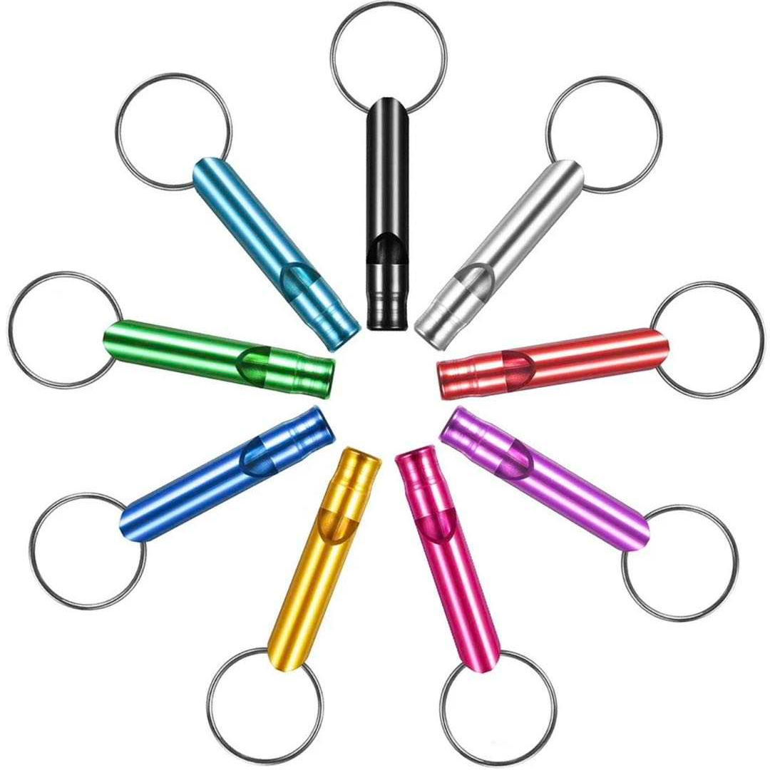 Оптовая продажа с фабрики, цветной брелок-свисток, металлический аварийный свисток для самообороны, для выживания на природе, свисток-труба