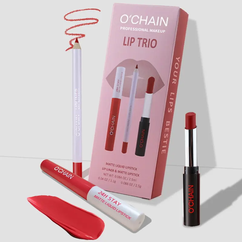 OCHAIN Populaire Vegan Lipliner Make Up Vendor Cosmetic Lipstick and Liquid Lipstick Set Lip Kit