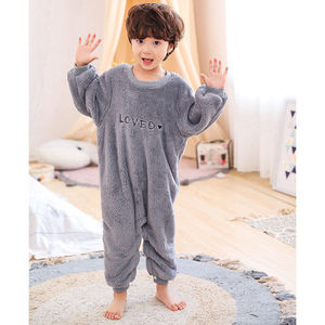 Pyjama une pièce pour enfants, couleur unie, en velours de corail, vêtements de maison pour garçons et filles, sacs de couchage d'hiver, collection automne et hiver - Product Image 3