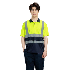 Camisetas Polo de trabajo de alta visibilidad personalizadas con tiras reflectantes camisa de trabajo <span class=keywords><strong>en</strong></span> carretera de seguridad verde fluorescente - Product Image 1
