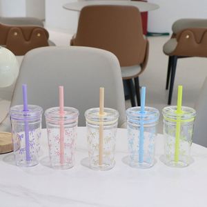 Custom logo 450ml Boba <b>Reusable</b> Clear Plastic Coffee <b>Mug</b> Milk Tea Fruit Juice Transparent Plastic Tumbler Cup with Straw - Product Image 5