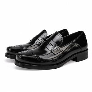 Chaussures en cuir haut de gamme pour hommes de qualité supérieure, en cuir Cordovan, motif sculpté, chaussures en cuir tendance, neuves - Product Image 1