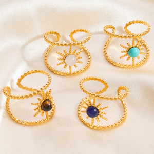 แหวนสแตนเลสทรงเรขาคณิต ชุบทอง 18K ดีไซน์หลายชั้น ประดับด้วยหินกึ่งมีค่า แหวนแฟชั่นสำหรับผู้หญิง - Product Image 1