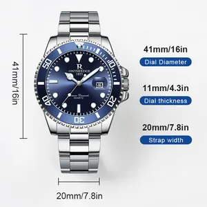 R ONTHEEDGE jam tangan Quartz jam tangan baja tahan karat tanggal bercahaya kedap air kualitas tinggi