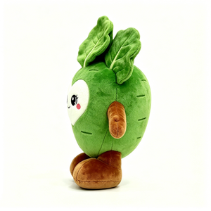 Peluche personnalisée douce et moelleuse en forme de légume avec visage souriant et dessus feuillage, adorable jouet en peluche radis vert - Product Image 3