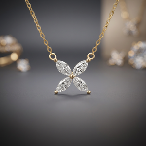 เครื่องประดับชั้นดีลดราคาพิเศษ ทองคำแท้ 14K ประดับเพชร สร้อยคอจี้รูปดอกไม้สี่กลีบ สไตล์โรแมนติกสำหรับผู้หญิง พร้อมใบรับรอง - Product Image 1
