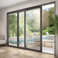 Porte coulissante en verre moderne pour villa, design contemporain, étanche, isolée, double vitrage trempé, sécurisée, en aluminium