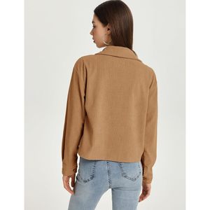 <b>Womens</b> Cropped <b>Corduroy</b> Jacket Button Down <b>Shacket</b> Full Sleeve Spring Lightweight Utility Style Jacket - Product Image 3
