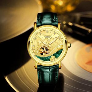 Montre mécanique personnalisée pour homme, mouvement tourbillon, style or gaufré, caractéristiques résistantes à l'eau, affichage du cadran à aiguilles, couronne - Product Image 1