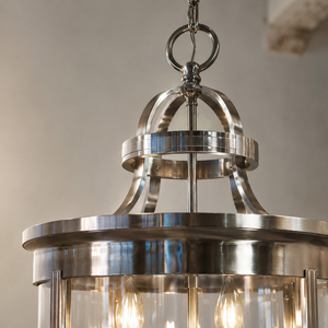 Lampe suspendue en verre style ferme avec chaîne métallique réglable, finition nickel brossé, pour hall d'entrée, couloir, luminaire résidentiel - Product Image 3